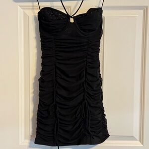 White fox black mesh mini dress with front keyholes